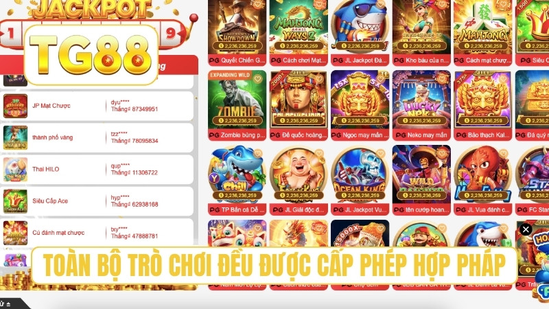 Toàn bộ trò chơi đều được cấp phép hợp pháp